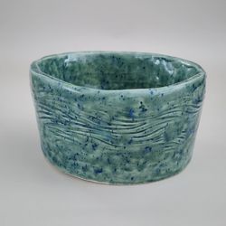 Handmade Ceramic Succulent Planter - Green Wave Design - New