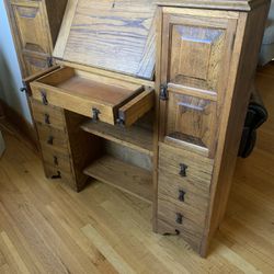 Antique Oak Highboy Secretary Desk