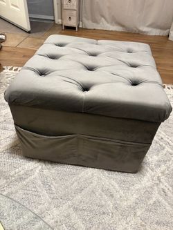 Gray velvet tufted storage ottoman
