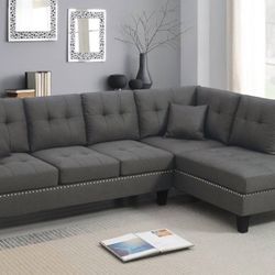 Cute Small 2-pc Sectional Sofa Couch Dark Coffee Linen Like Fabric 