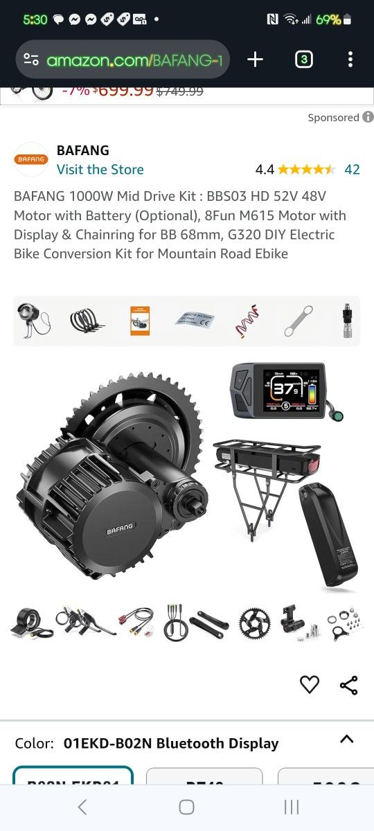 Ebike Bafang Mid Motor Attachment. 1000 Watts