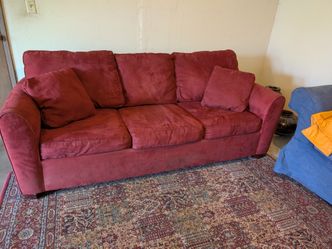 Maroon microfiber 3-Cushion Sofa + Pillows