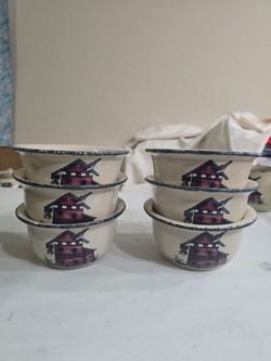 Home & Garden Party Ltd Set of 6 Ceramic Bowls Birdhouse