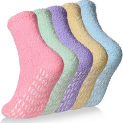 Velice Fuzzy Hospital Socks for Women Non Slip Fleece Fluffy Soft Cozy Slipper Socks Thick Warm Winter Sleep Socks with Grip