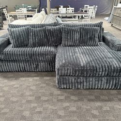 Big Soft Grey Corduroy Sectional Couch