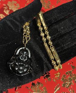 18K Gold PLATED Obsidian Buddha Necklace