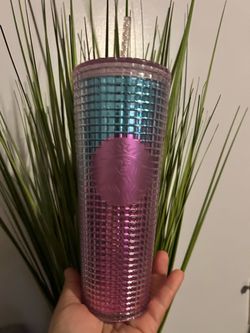 Starbucks Summer 2021 Pink and Blue Grid 24oz Venti Tumbler