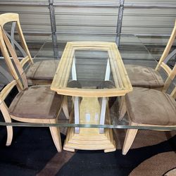 Glass/Wooden Dining Room Table Set With 4 Chairs