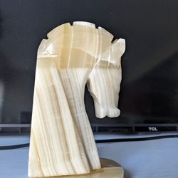 Vintage Marble Onyx Trojan Horse Head Bookend
