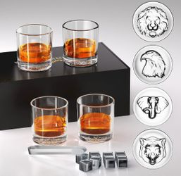 Whiskey Glasses Set By TEEFROF - 4 Glasses & 8 Ice Stones !New!