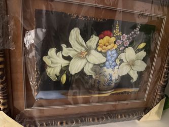 New Framed golden ornate Flower black yellow wall Painting Art