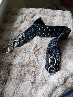 vintage gothic black stretchy belt with pewter trim and hook closure