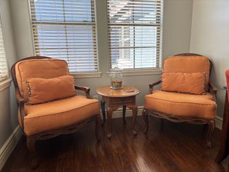 French Provincial Accent Chairs & Side Table Set (3-Piece Set)