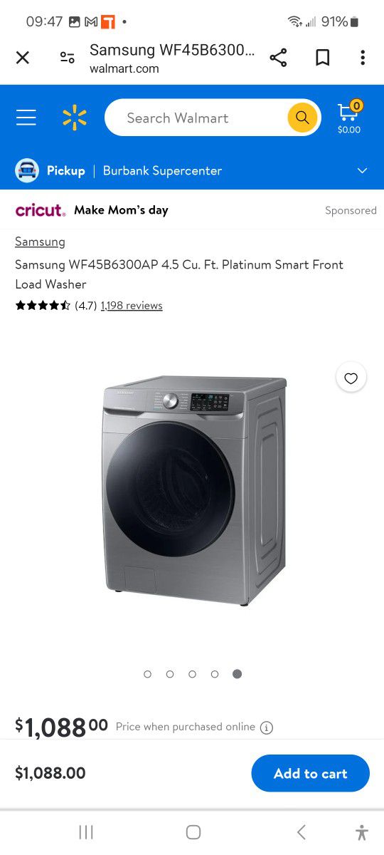 Samsung Smart Washing Machine, model WF45B6300AP