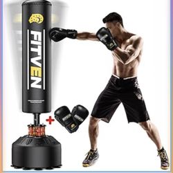 70'' Freestanding Punching Bag with Boxing Gloves, Heavy Boxing Bag with Suction Cup Base, Stand Kickboxing Bag for Adult-Teens Family Home Gym Traini