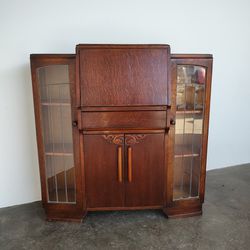 VINTAGE Art Deco Display Cabinet Desk With Glass Doors 