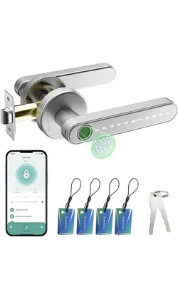 Smart Door Lock with Knob, Keyless Entry Door Locks with Handle, Fingerprint Door Knob for Bedroom/Front Door/Apartment,Generate Passcode Remotely Sil