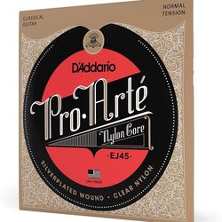 D'Addario EJ45 Pro-Arte Nylon Classical Guitar Strings, Normal Tension – Nylon Core Basses, Laser Selected Trebles - Offers Balance of Volume and Comf