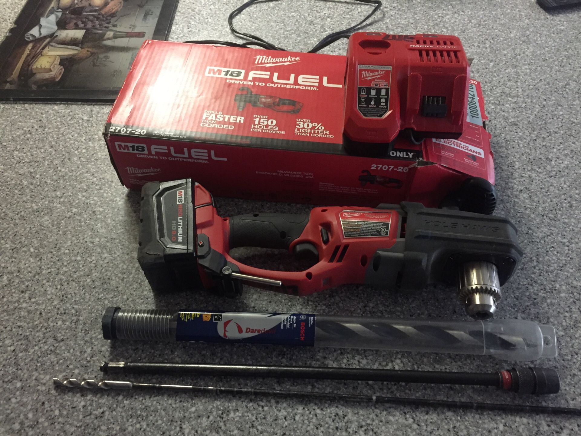 Milwaukee M18 Fuel /. 1/2 right angle hang (Hole Hawg) W/ Battery & Charger!