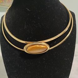 Gold Tone Tiger Eye Choker Necklace 
