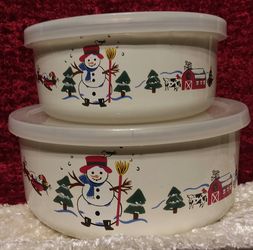 Vintage enameled metal Christmas storage containers