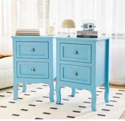 Bonnlo Nightstand Set of 2, Bed Side Table/Night Stand with 2 Drawers, Blue, Small for Bedroom build