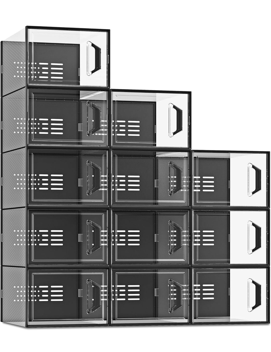 SEE SPRING Shoe Storage Boxes Size 11, Stackable Plastic Space Saving Shoe Containers for Entryway, Under Bed, 12 Pack, XL, Black