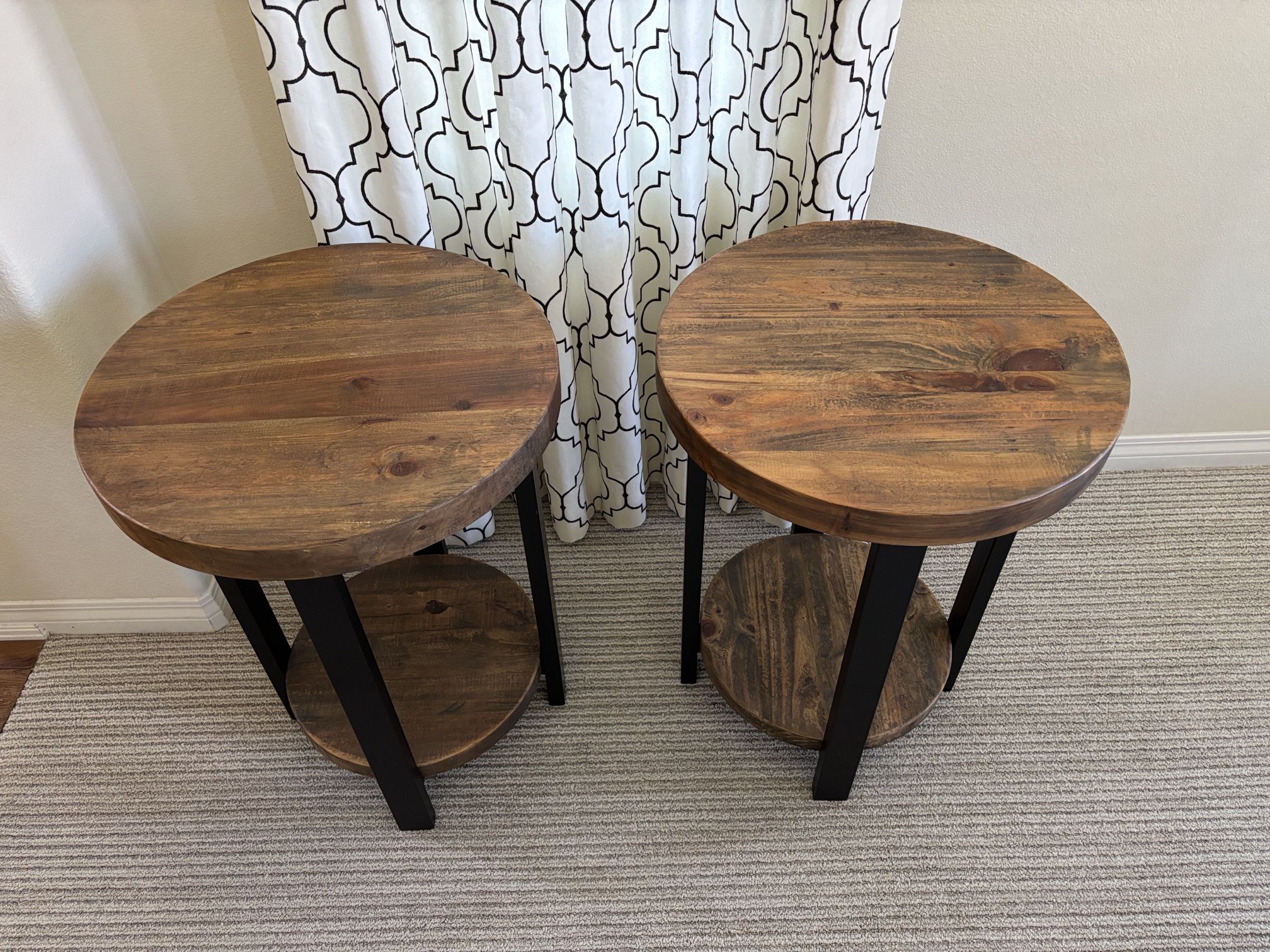 Heavy Solid Wood/Metal Rustic End Tables