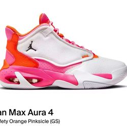 Brand New Jordan Max Aura 4 White/Pinksicle/Orange Size 6Y 7.5W