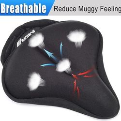 Thick & Wide Gel Bike Seat Cushion Pad with Rainproof Cover