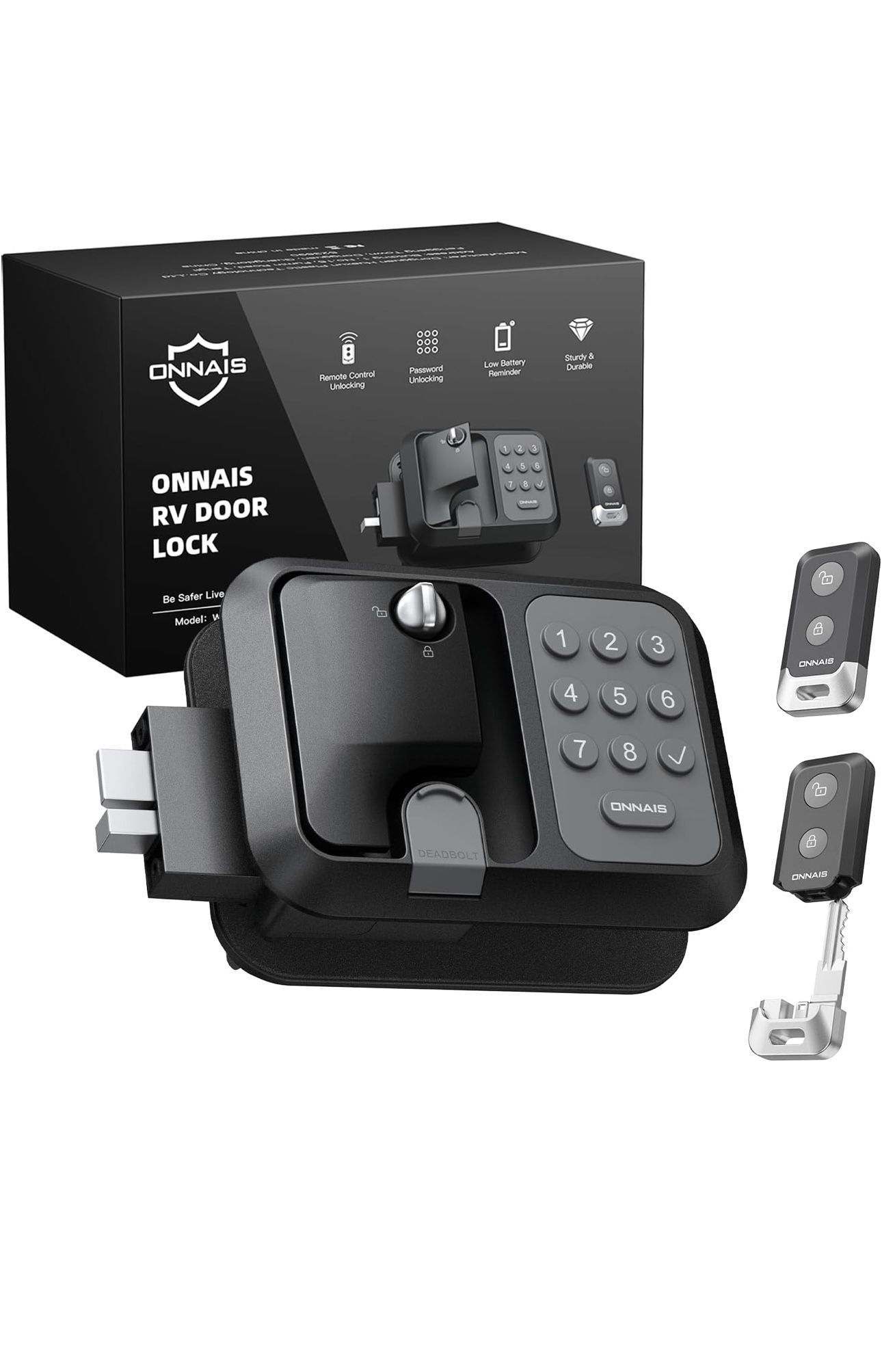 ONNAIS Full Metal RV Keyless Entry Door Lock with Password & Remote, Trailer & Camper Door Lock Replacement, Versatile Latch for RVs