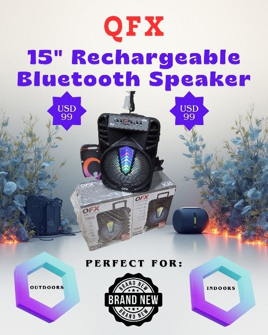 15" rechargeable bluetooth speaker perfect for outdoors, or indoors. Microphone included for karaoke.
