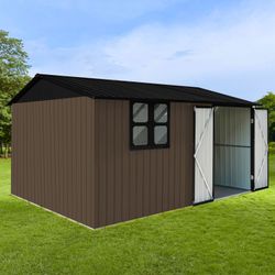 Impressive 10ftx12ft Metal Garden Sheds, Brown Colored with a Window, Ideal for Creating Extra Storage in Your Backyard