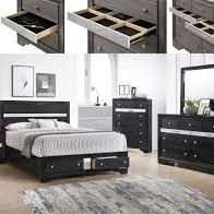 Brand New Black Or Gray Queen Bedframe + Dresser + Mirror + Nightstand 4PCs Set