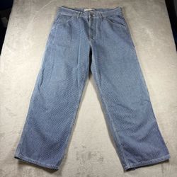 Y2K Gap Jeans Men’s 38x30 Blue Striped Denim Carpenter Workwear Y2K Baggy #1202