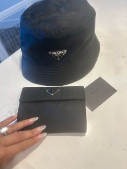 Black Prada Bucket Hat with matching Black Prada Wallet