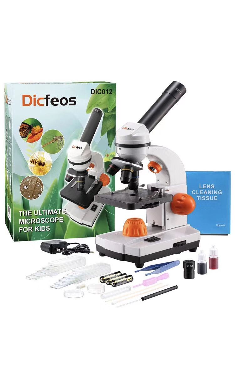 Microscope for Kids and Student 40X 100X 250X 400X 1000X Magnification Optics Glass Lens Dual Light Illumination Extra 25X Ocular Lens and Microsc