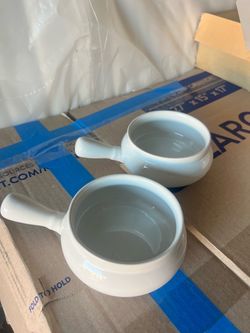 White Ceramic Soup Bowls with Handle – Set of 2