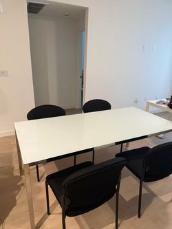 Modern White Glass Dining Table Set – 71” x 33.5” – Like New