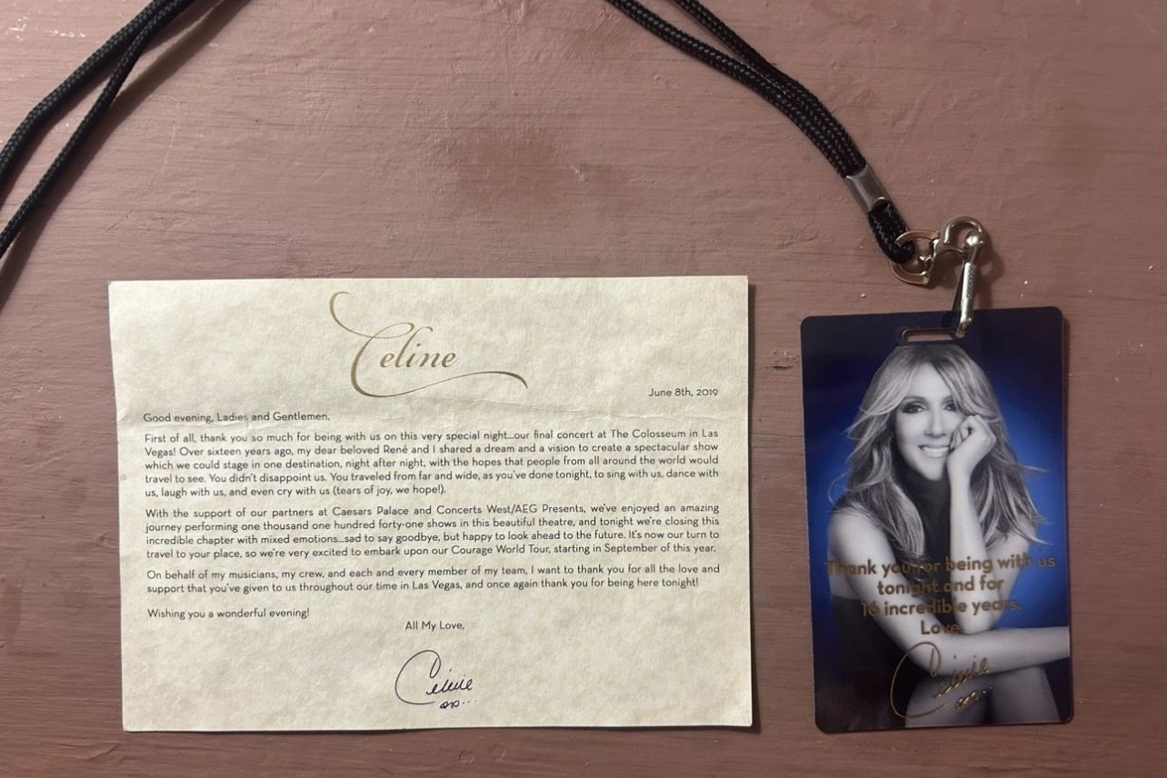 Ticket & Note from Celine Dion's final show at Ceaser's Palace