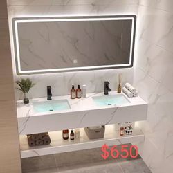 ✨ Transform Your Bathroom! 60" Double Sink Floating Vanity with LED Mirror - White, Black, Grey