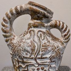 Large Grapevine Embellished Pottery Vase