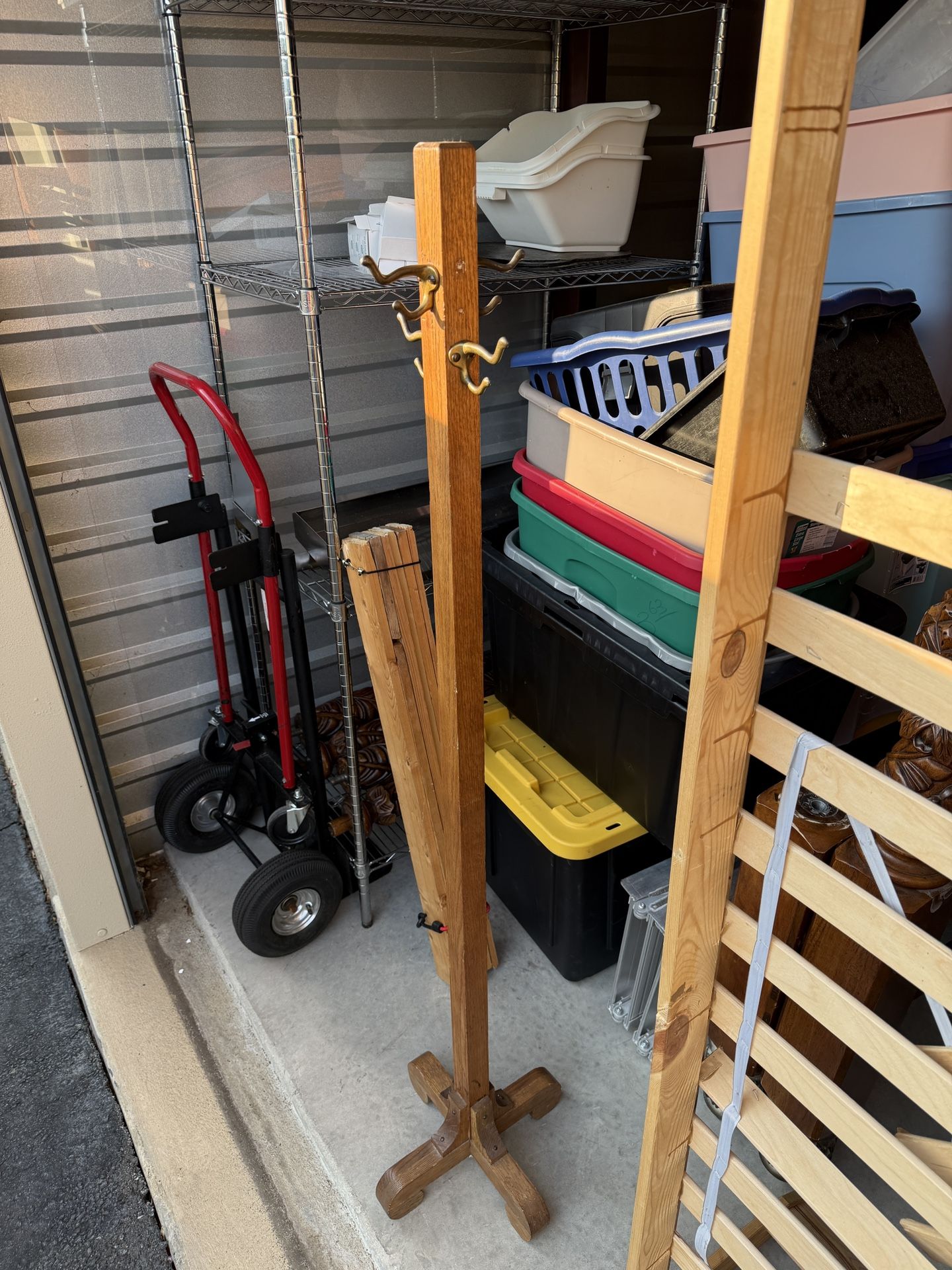 Antique Maple Coat Stand Rack Tree with 4 Metal Hooks