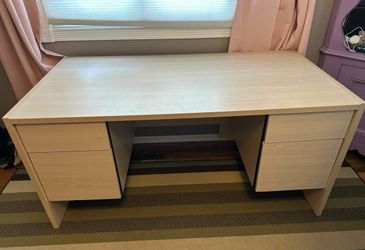 Modern White Office Desk with 4 Drawers