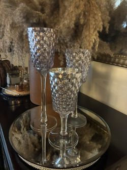 Set Of Three Mercury Hobnail Wine Glasses/ Candle Holders