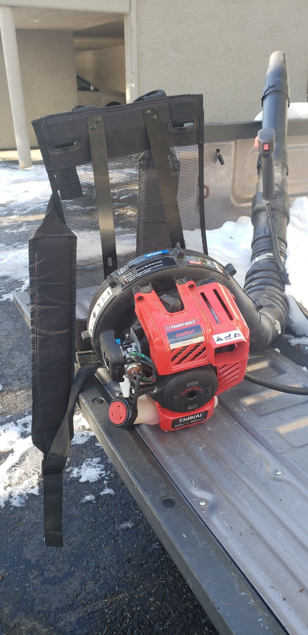 Leaf blower backpack style. Troy built. Works great. Lightly used