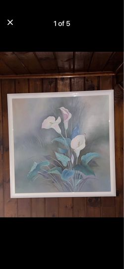 Large Gorgeous Vintage Pastel Floral Flowers Framed Painting
