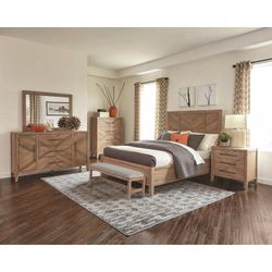 White Washed Natural 4 Piece Bedroom Set in Queen or King (NO CREDIT CHECK FINANCING AVAILABLE)