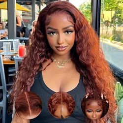 200% Density 18” Reddish Brown 13x4 Human Hair Water Wave Lace Frontal Wig