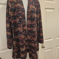 Designer Susan Graver Women's Long Cardigan, Size Large - Gorgeous Mix Of Colors & Textured Fabric - Like New Condition!  